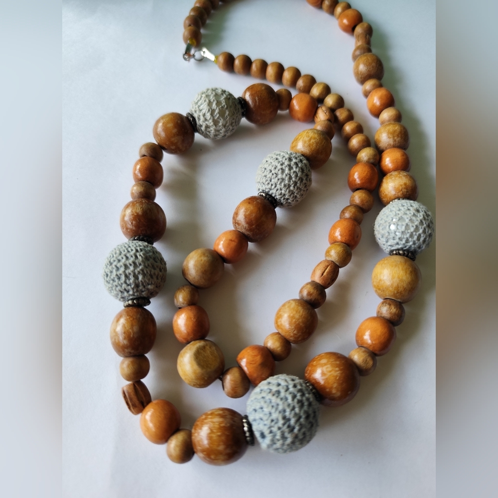 Vintage long wooden necklace 40" unisex